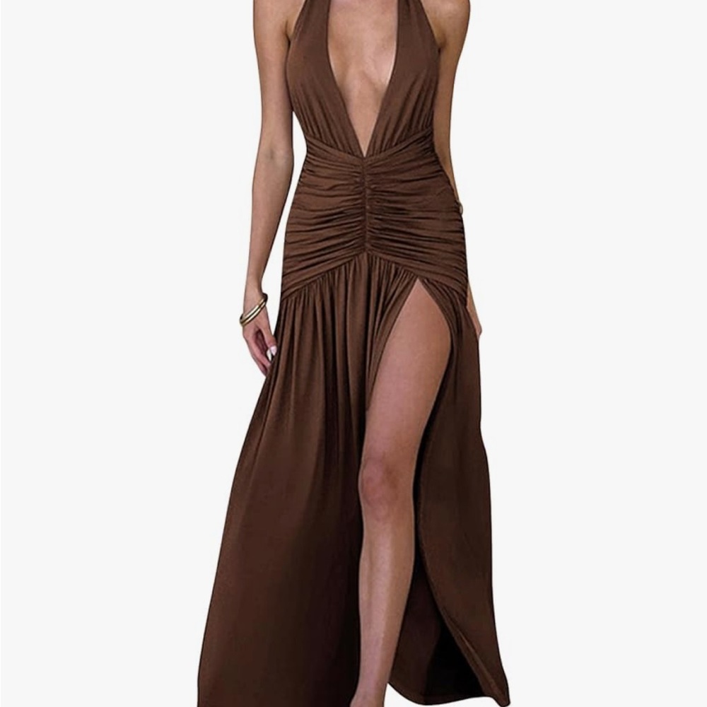 Brown Halter Maxi Dress